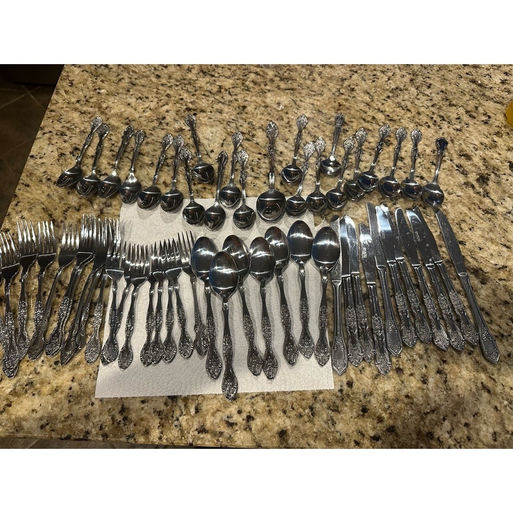Lot of 58 Pieces ORLEANS Silver Stainless Silverware Flatware Japan Vintage.MCM